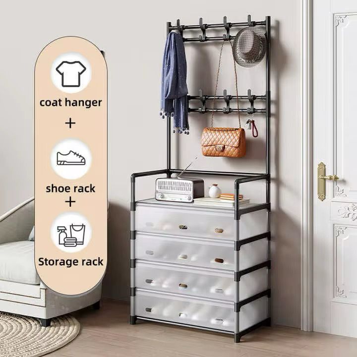 Etagére de rangement pour manteaux et chaussures à 5 couches suspendue