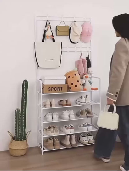 Etagére de rangement pour manteaux et chaussures à 5 couches suspendue